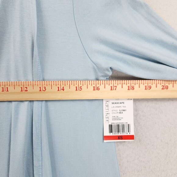 Karen Kane Shirt Womens Blue Extra Small Draped Ruffle Long Sleeve Tunic NEW - Picture 3 of 11